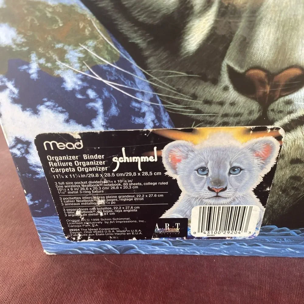 WHITE TIGER Cat SCHIMMEL MEAD 3 RING BINDER ONLY VINTAGE 1998
